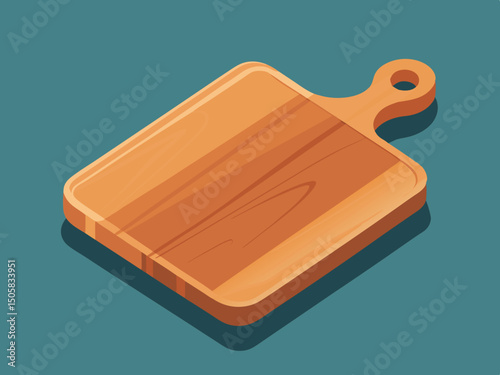 Isometric wooden cutting board kitchen utensil