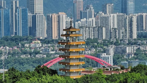 Observation of chongqing skyline from shengloug during the daytime