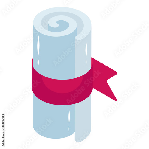 Paper with ribbon, isometric design of degree icon
