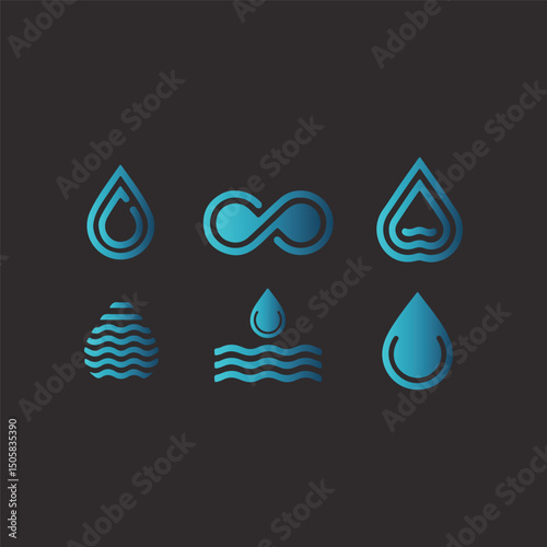 Collection of blue water drop icons
