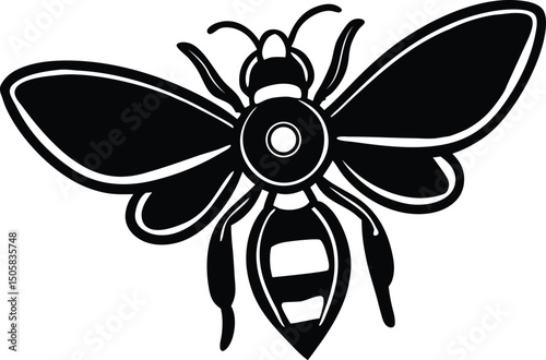 Black Silhouette of a Stylized Bee Insect Vector Illustration
