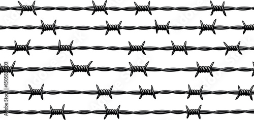 Horizontal black barbed wire pattern against white background