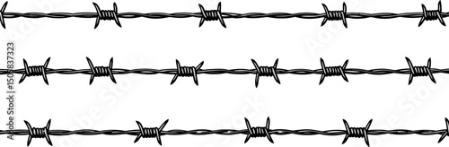 Black barbed wire lines on white background