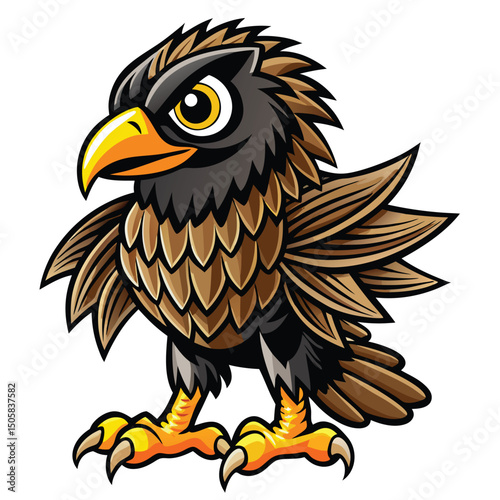 Cartoon bird with sharp talons and detailed feathers