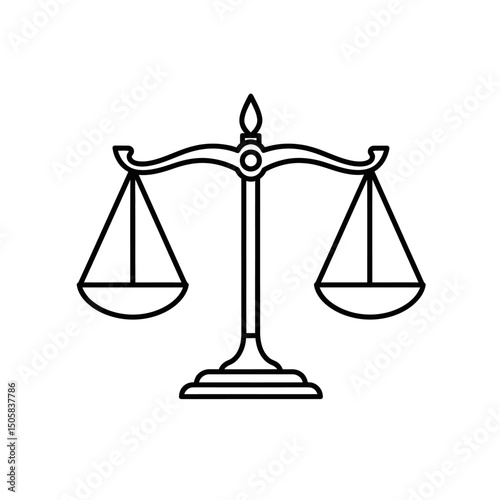 Vector art of Scales of justice symbol isolated on white background representing law, balance, fairness, and the legal system in a simple line art illustration