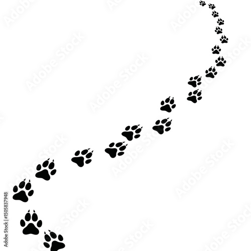 Vector art of Paw prints trail isolated on white background showing animal tracks, footprints of a dog or cat, a path or trail, and the journey or direction of a pet or wildlife.