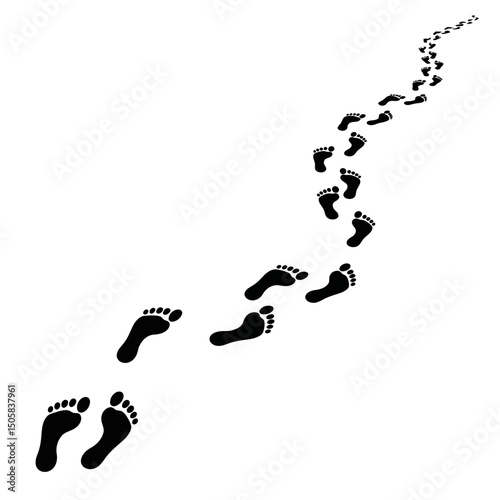 Vector art of Footprints trail isolated on white background, a path of human steps, a graphic illustration of bare feet imprints marking a direction or journey.