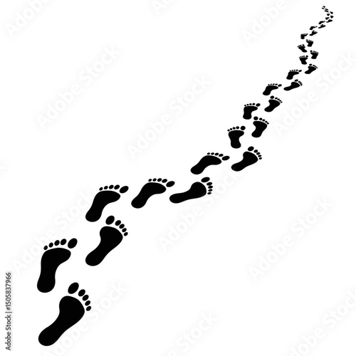 Vector art of Footprints trail isolated on white background showing a path or direction, symbolizing progress, journey, and steps forward with bare feet marks