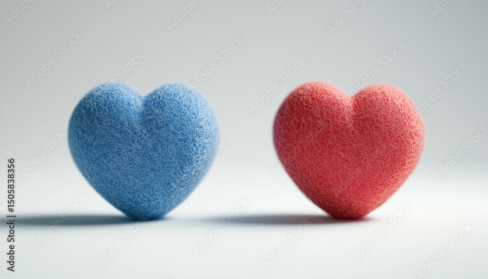 Fototapeta premium Detailed Close-Up Shot Of Wool Ball And Heart Shape On White Background, Focused On Texture And Shape Of Objects. Fluffy And Romantic.