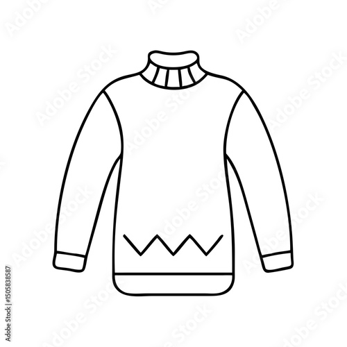Sweater design in contour illustration style with thin lines, contour icon  