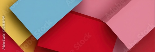 Minimal abstract geometric shapes with bright color blocks, high saturation, clean lines, bold modern art poster design, top view