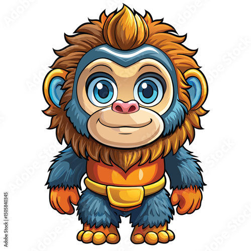Cute, cartoon monkey with vibrant colors and a spiky hairstyle