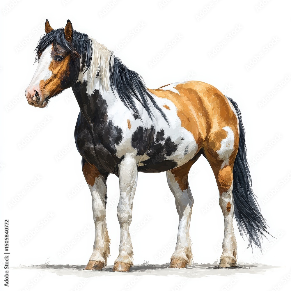 Obraz premium Stunning Paint Horse standing against a white background. A captivating image showcasing the beauty of this breed.