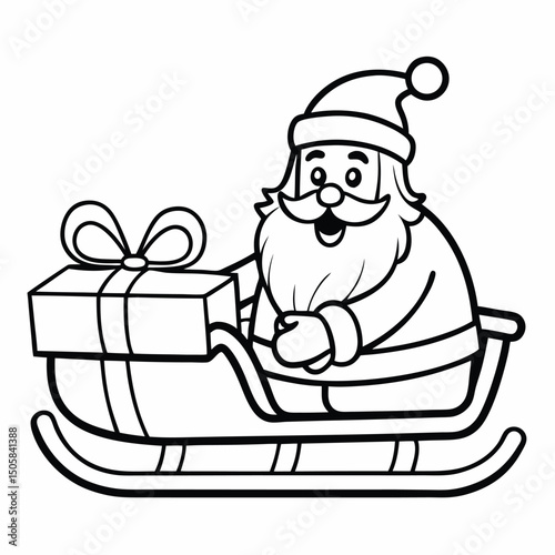 Cartoon santa claus with a gift box riding a sleigh illustration for christmas designs