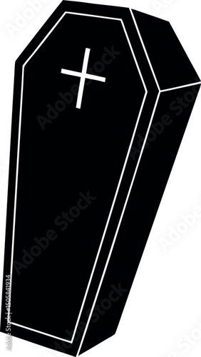 A black coffin with a white outline and a cross at the center