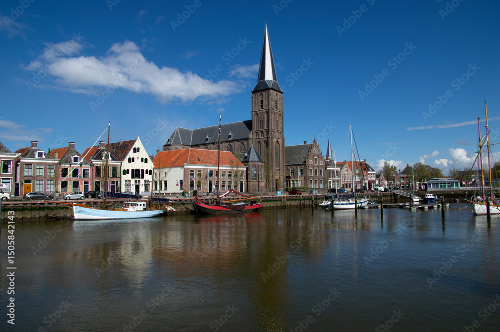 Fototapeta premium Dutch city skyline with canals