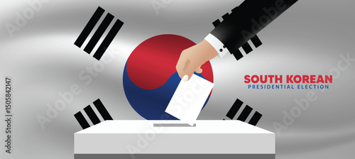 South Korean presidential election hand putting vote in ballot box vector poster