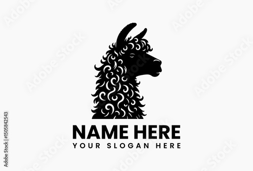Modern black and white llama head vector logo with artistic fur patterns on clean background