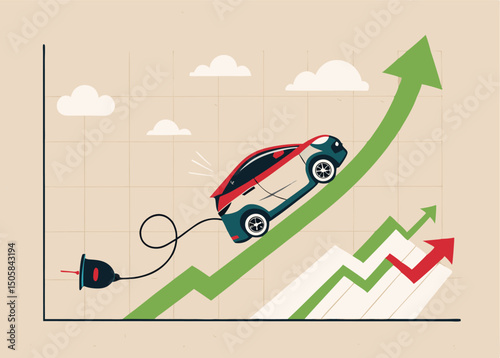 Rising Vehicle Sales: A dynamic illustration of a sleek car, effortlessly ascending a graphical upward curve, symbolizing the growth and success in the automotive industry.