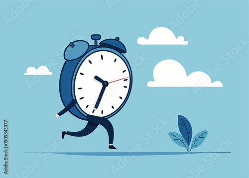 Chasing Time: A whimsical illustration depicts a person racing against a personified clock, highlighting the relentless passage of time and the feeling of urgency.
