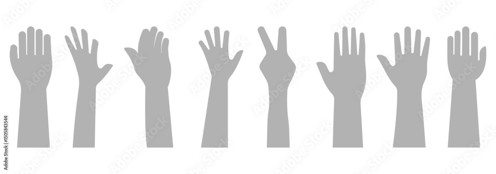Fototapeta premium Raised hands voting group icon vector. Raised hands icon. Raise hand symbols. Hand sign. Symbol or logo of peoples, community, organization, democracy, donation, charity. Vector stock graphic design. 