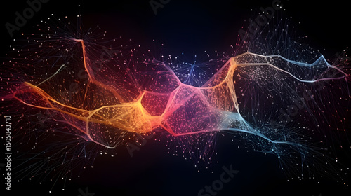 A colorful, abstract image of a wave with red, blue, and yellow colors. The image is full of dots and lines, giving it a sense of movement and energy. 