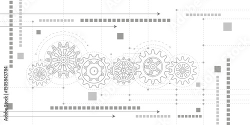 Gears. Technical drawing of gear .Engineering industry. Technology background. Vector illustration.