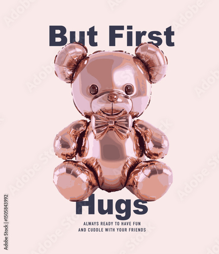 Balloon themed teddy bear vector illustration.Teddy bear vector hand drawn illustration cute print design for kids.College themed, cute animal graphic print for textiles. Teddy bear graphic.