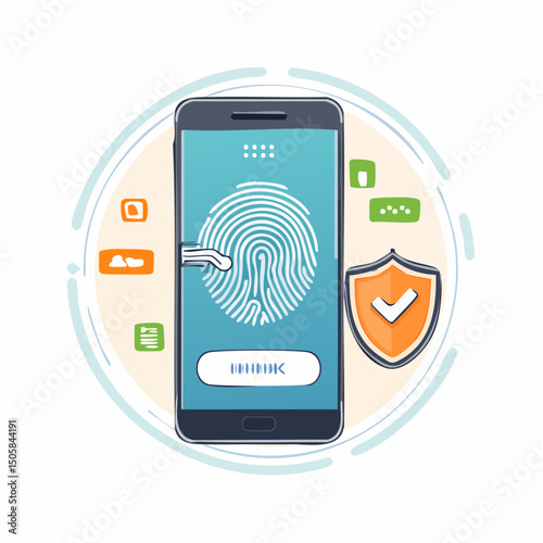 Secure Mobile Authentication Fingerprint & Two-Factor Vector Illustration