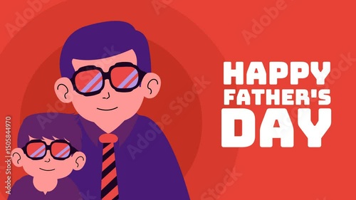 Animated 4K Father’s Day video featuring a smiling dad and son duo in matching sunglasses and tie. Bold red background and festive typography deliver a joyful, modern family tribute.