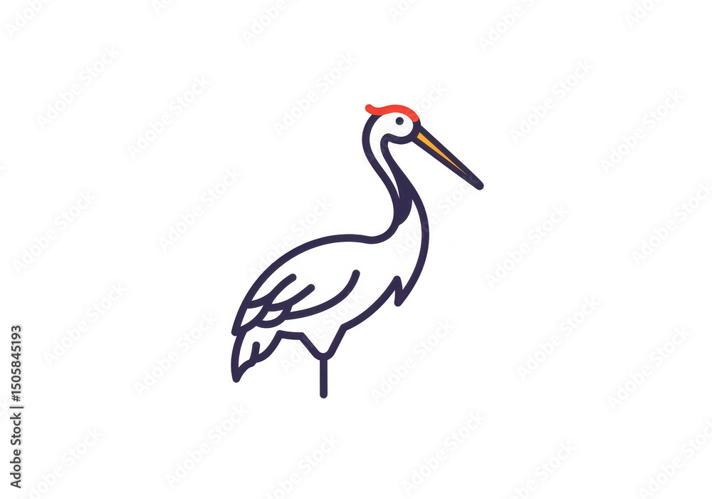 Fototapeta premium Simple White and Red Crane Isolated Standing on Transparent Background