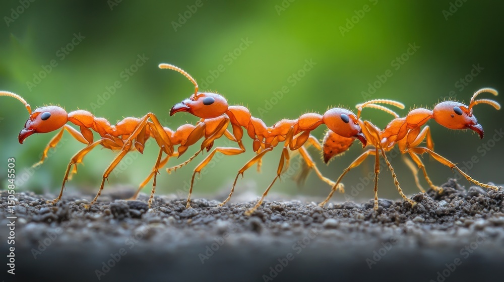 Obraz premium A line of red ants marching
