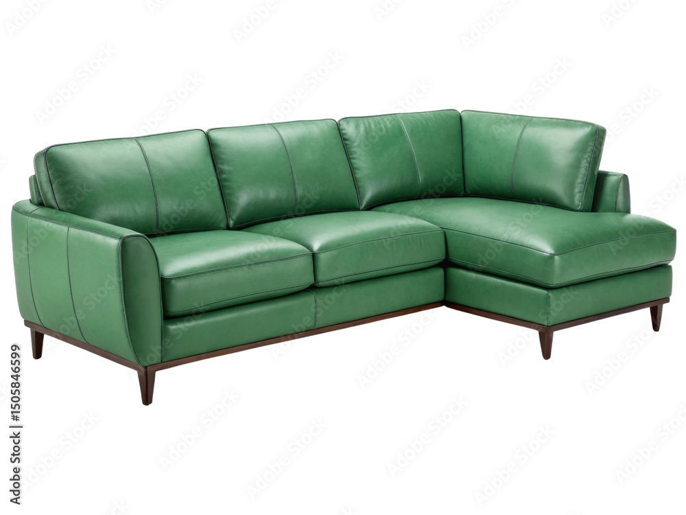 Naklejka premium Stylish leather sectional sofa in vibrant green adds modern touch to any living space