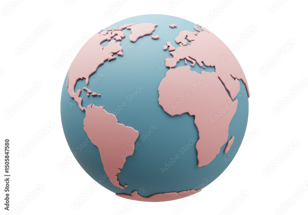 Fototapeta premium Isolated Stylized Earth Globe with Pink Continents