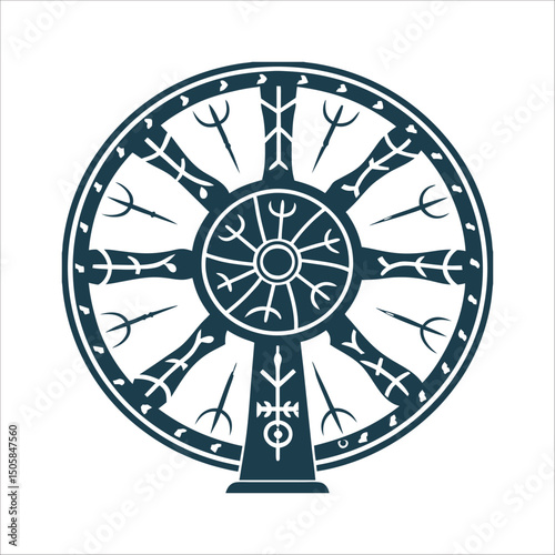 Urd's Well: Norse Fate Spinning Wheel Symbol
