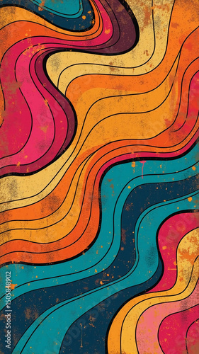 Abstract colorful background with wavy lines and vibrant colors, perfect for modern and trendy designs.	