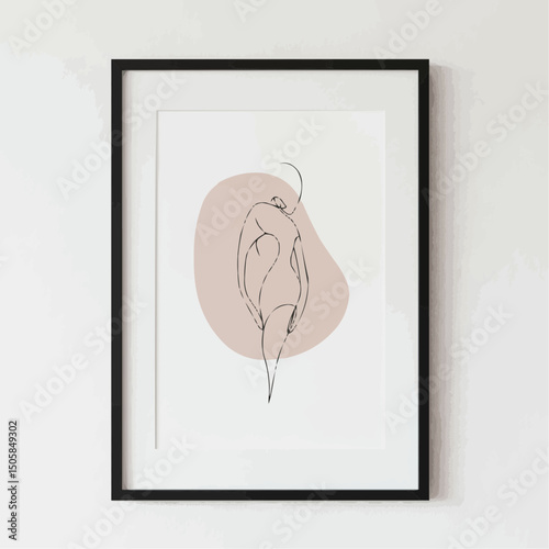 An elegant framed line art illustration featuring a figure with a modern minimalist aesthetic