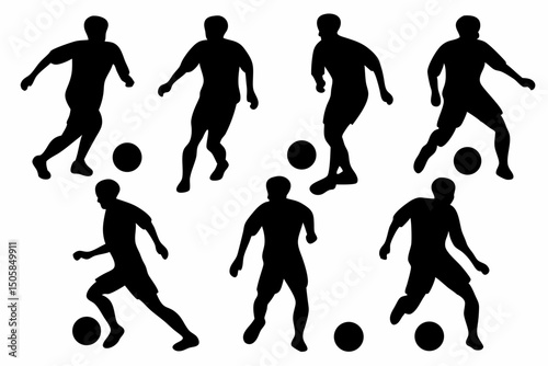 Dynamic Soccer Player Silhouette – Athletic Profile Running and Kicking Ball in Sports Team Training