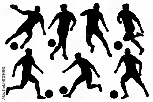 Dynamic Soccer Player Silhouette – Athletic Profile Running and Kicking Ball in Sports Team Training