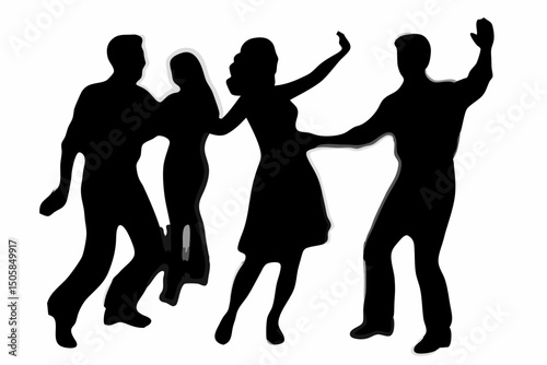 Elegant Black and White Silhouettes of Dancing Figures – Minimalist Ballroom Couple Dance Line Art