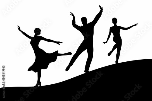 Elegant Black and White Silhouettes of Dancing Figures – Minimalist Ballroom Couple Dance Line Art