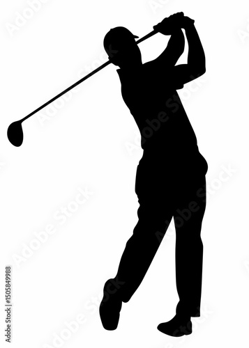 Elegant Golfer Silhouette Swinging – High Contrast Black and White Minimalist Dynamic Abstract Design