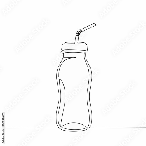 Minimalist line drawing of a bottle with a straw against a solid background
