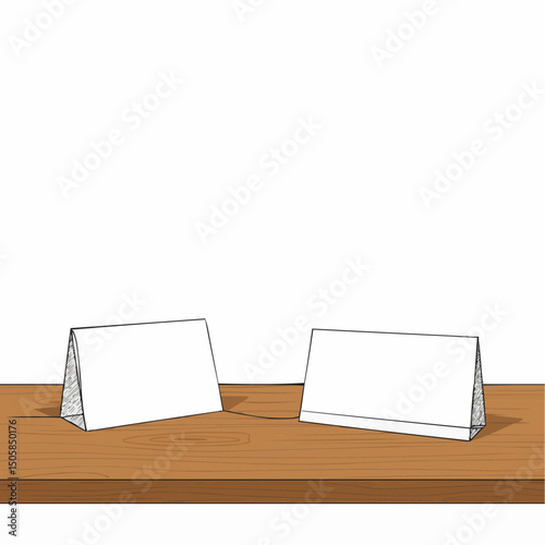 Two Blank Table Tent Cards on a Wooden Table