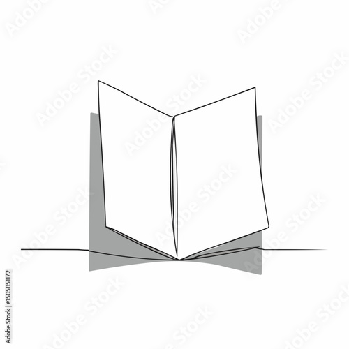 An open book, drawn in a continuous line, casting a gentle shadow