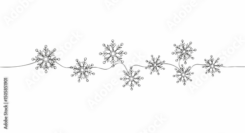 A string of delicate snowflakes in a line, perfect for winter decorations