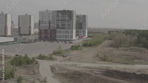 Tobolsk, drone, aerial photography, drone, outskirts of the city, new buildings, forest, off-road, parking, high-rise residential buildings, Siberia