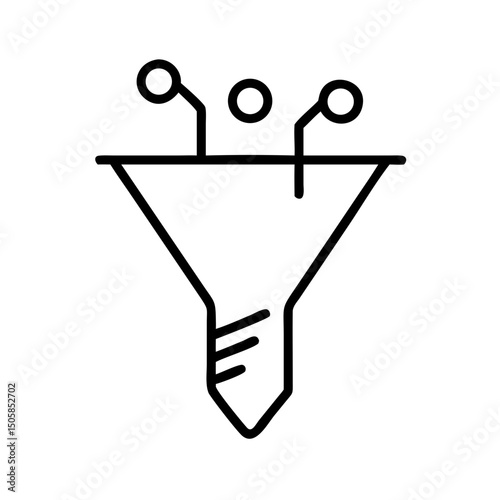 Digital funnel icon with abstract shapes for data processing  