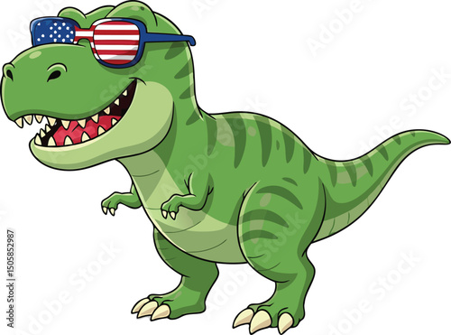 Cute green baby tyrannosaurus rex cartoon dinosaur vector illustration