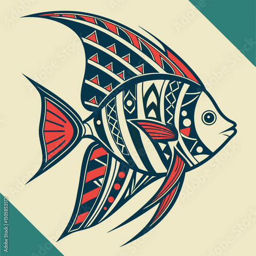 Tribal Angelfish Vector Design Intricate Polynesian Style Fish Illustration for Creative Projects